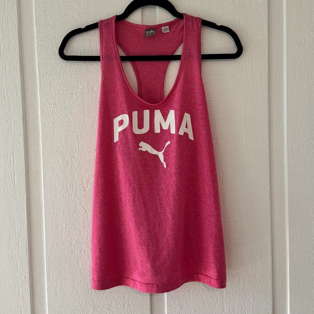 Puma Medium Tank Top Muscle Shirt Pink Spellout Stretch‎ Athleisure Athletic - Picture 3 of 3
